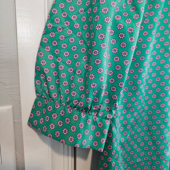 Vintage Floral Sheath Dress Women Meduim Green 70s Preppy Cottage Retro Mod - Picture 4 of 12